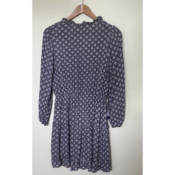 Anthropologie OPT Sz Medium Purple Floral Long Sleeve Short Elastic Waist Dress - Picture 6 of 8